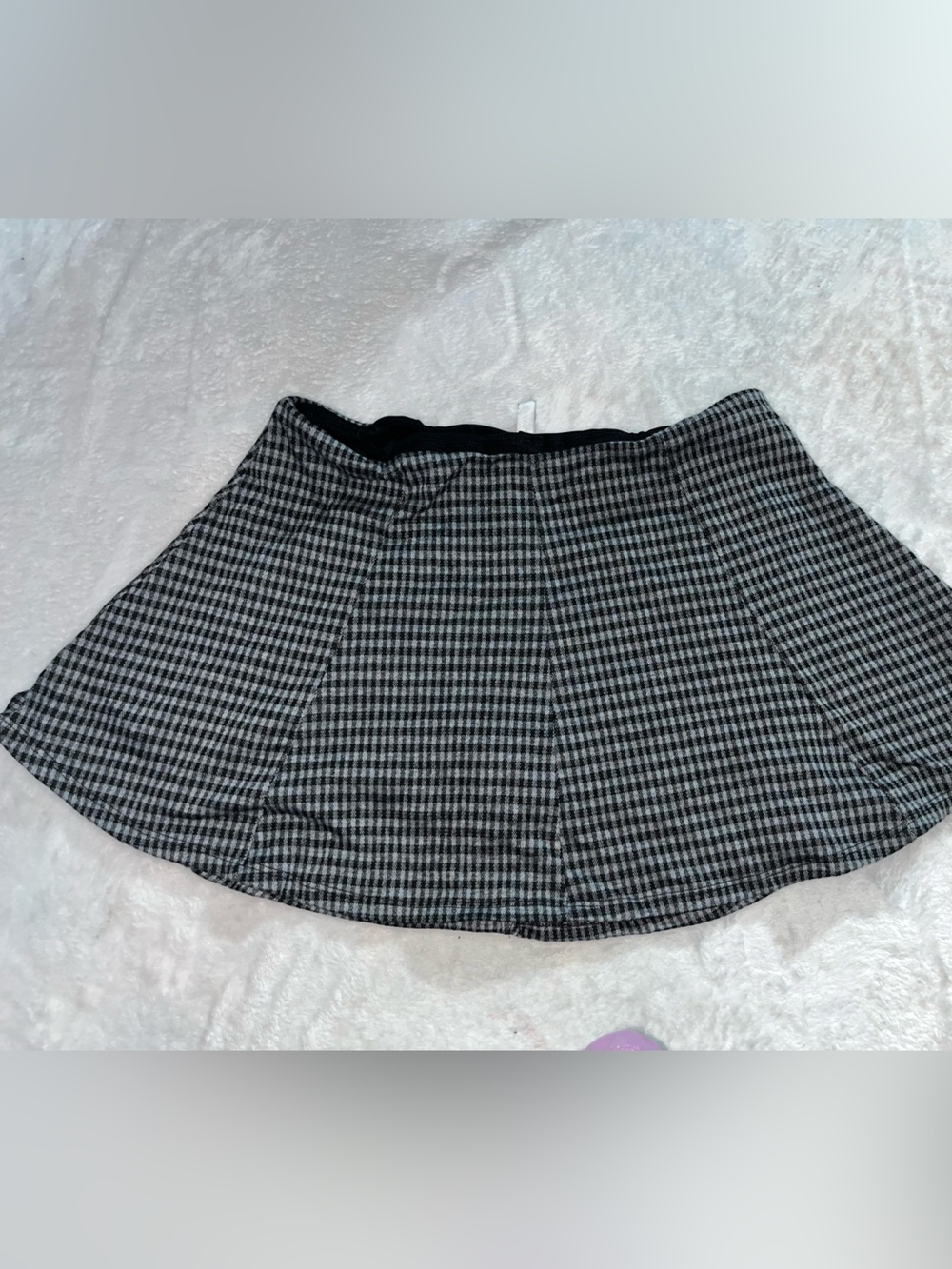 Skort Mini Skirt Soft Stretchy Houndstooth Flared Women's Large Grey Gray